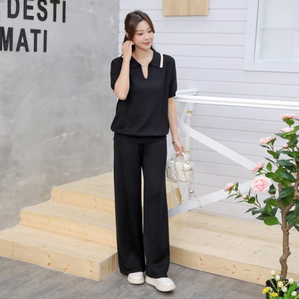 Temperament long pants slim sweater 2pcs set