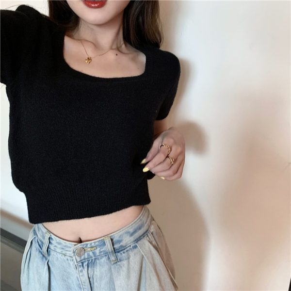 Pullover pure all-match knitted square collar tops